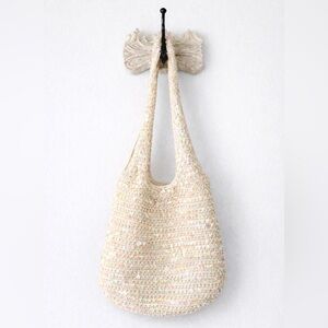 Y2K Sequin Crochet Slouchy Hobo Bag Cream Iridescent Beaded Knit Purse